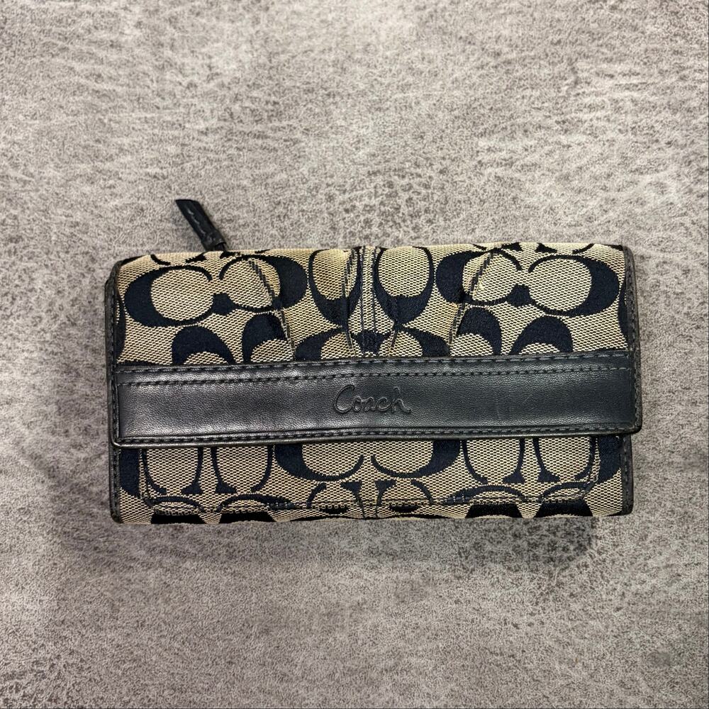 Coach Navy Monogram Pleated Fanfold Wallet